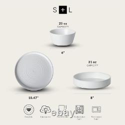 Elica 12-Piece Modern Dinnerware Set Stoneware, Plates and Bowl Sets for 4, Whit