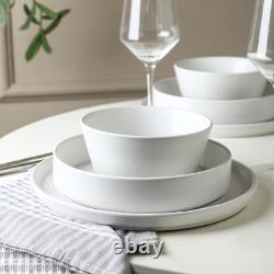 Elica 12-Piece Modern Dinnerware Set Stoneware, Plates and Bowl Sets for 4, Whit
