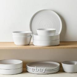 Elica 12-Piece Modern Dinnerware Set Stoneware, Plates and Bowl Sets for 4, Whit