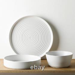 Elica 12-Piece Modern Dinnerware Set Stoneware, Plates and Bowl Sets for 4, Whit
