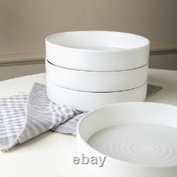 Elica 12-Piece Modern Dinnerware Set Stoneware, Plates and Bowl Sets for 4, Whit