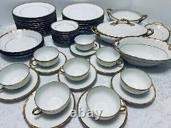 Elite Works Limoges Dinnerware Set 49 pc Antique Gold Ruffled Band Service for 7