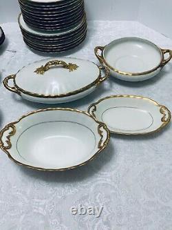 Elite Works Limoges Dinnerware Set 49 pc Antique Gold Ruffled Band Service for 7