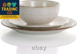 Embossed Scalloped Stoneware Dinnerware Dish Set, 16 Piece, Ivory