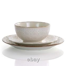 Embossed Scalloped Stoneware Dinnerware Dish Set, 16 Piece, Ivory