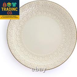 Embossed Scalloped Stoneware Dinnerware Dish Set, 16 Piece, Ivory