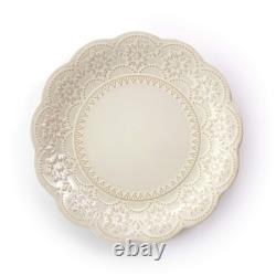 Embossed Scalloped Stoneware Dinnerware Dish Set, 16 Piece, Ivory
