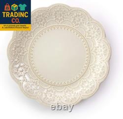 Embossed Scalloped Stoneware Dinnerware Dish Set, 16 Piece, Ivory