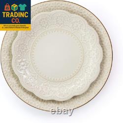 Embossed Scalloped Stoneware Dinnerware Dish Set, 16 Piece, Ivory