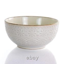 Embossed Scalloped Stoneware Dinnerware Dish Set, 16 Piece, Ivory
