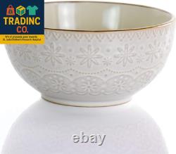 Embossed Scalloped Stoneware Dinnerware Dish Set, 16 Piece, Ivory