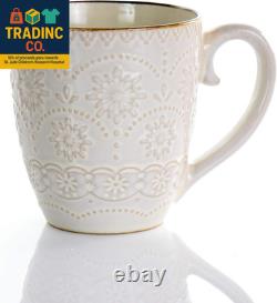 Embossed Scalloped Stoneware Dinnerware Dish Set, 16 Piece, Ivory