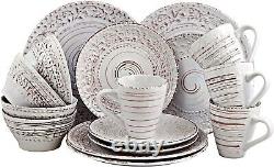 Embossed Stonewar Dinnerware Dish Set, Gift 16 Piece MICROWAVE SAFE Hand Craft