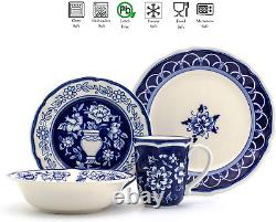 Euro Ceramica Blue Garden 16 Piece Oven Safe Hand Painted Stoneware Dinnerware S