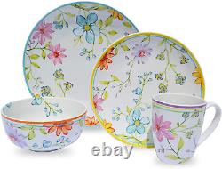 Euro Ceramica Charlotte Collection Stoneware, 16 Piece Dinnerware Set, Service f