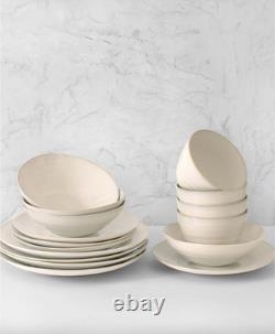Euro Ceramica Neree 16 Pc. Double Bowl Dinnerware Set, Service for 4 Ivory