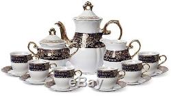 Euro Porcelain 17-pc Coffee/Tea Set for 6, Luxury Dinnerware Service with 24K Gold