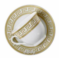 Euro Porcelain 20-pc Athena White Dinnerware Set Service for 4, Greek Key Gold