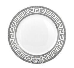 Euro Porcelain 20-pc White Dinnerware Set Service for 4, Platinum Greek Key