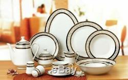 Euro Porcelain 57-pc Dinnerware Set'Greek Key' 24K Large Banquet Service for 8