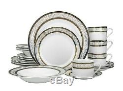 Euro Porcelain 57-pc Dinnerware Set'Greek Key' 24K Large Banquet Service for 8