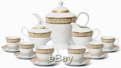 Euro Porcelain 57-pc Dinnerware Set'Greek Key Gold', 24K Banquet Service for 8