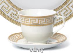 Euro Porcelain 57-pc Dinnerware Set'Greek Key Gold', 24K Banquet Service for 8