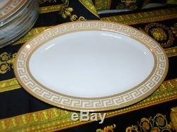 European Retro Style Greek Key Design Luxury White/Gold Dinnerware Set 49 Pieces