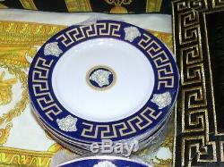 European Retro Style Greek Key/Medusa Luxury Blue/Gold Dinnerware Set 28 Pieces