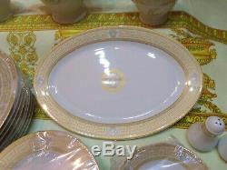 European Style Greek Key/Medusa Logo Luxury White/Gold Dinnerware Set 28 Pieces
