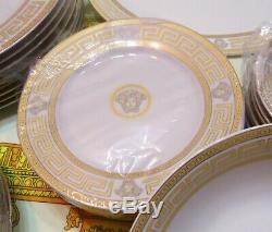 European Style Greek Key/Medusa Logo Luxury White/Gold Dinnerware Set 28 Pieces