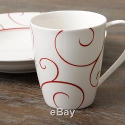 Everyday Dishes Red and White Dinnerware Set Casual Dining Dishes Porcelain NEW