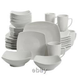 Everyday Square White Ceramic Expanded 40-Piece Dinnerware Set Machine Washable