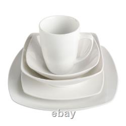 Everyday Square White Ceramic Expanded 40-Piece Dinnerware Set Machine Washable