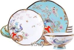 Exotic Birds Gold-painted Bone China 12piece Lightweight Dinnerware Set for 4