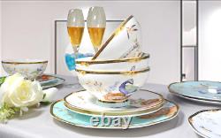 Exotic Birds Gold-painted Bone China 12piece Lightweight Dinnerware Set for 4