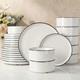 Famiware Dinnerware Set 24pc White Black Trim Service 8