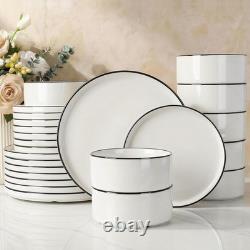 Famiware Dinnerware Set 24pc White Black Trim Service 8