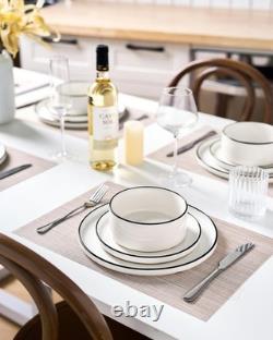 Famiware Dinnerware Set 24pc White Black Trim Service 8