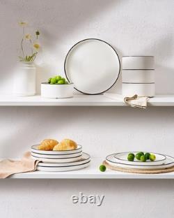 Famiware Dinnerware Set 24pc White Black Trim Service 8