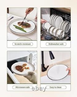 Famiware Dinnerware Set 24pc White Black Trim Service 8