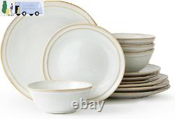 Famiware Dinnerware Set for 4, Plates and Bowls Sets (12-Piece) Aegean Stonewa