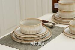 Famiware Dinnerware Sets Plates and Bowls Set for 4 12 Piece Dish Set Cappucc