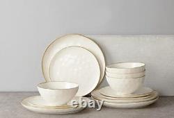 Famiware Dinnerware Sets for 4, Ocean Round 12-Piece Kitchen Plates and Bowls