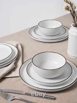 Famiware Mercury Plates and Bowls Sets, 18 Pieces Stoneware Dinnerware Sets