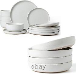 Famiware Milkyway Plates and Bowls Set For 4, 16-Piece Dinnerware Sets, White