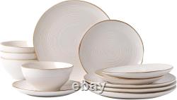 Famiware Plates and Bowls Sets for 4, 12 Pieces Stoneware Dinnerware Sets, Dishe