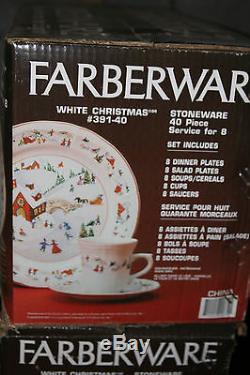 Farberware WHITE CHRISTMAS 40 PC Set Dinnerware 8 PLACE SETTINGS Complete MIB