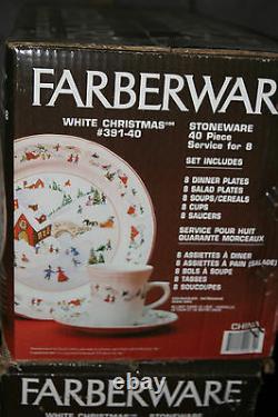 Farberware White Christmas 40 PC SET Dinnerware 8 PLACE SETTINGS Complete MIB