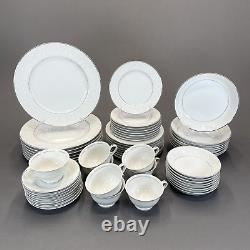 Fashion Manor Lady Elegant Dinnerware Set 56 Piece Service For 8 White Scrolls